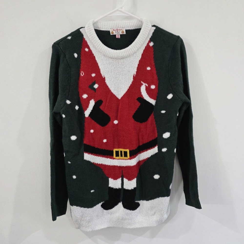 Womens Ugly‎ Christmas Sweater Size Medium Santa Elf Graphic Print